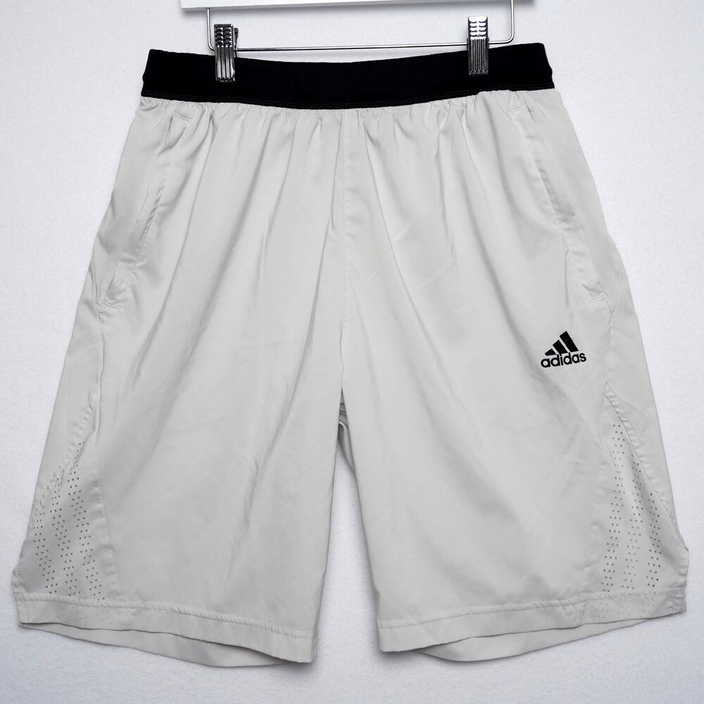 Adidas White Shorts Black Waistband Running Shorts Size Med 9" inseam
